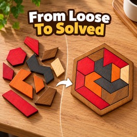 Hexagonal Wooden Puzzle for Brain Teasing – 11-Piece Logic Challenge for Tabletop Puzzle Time