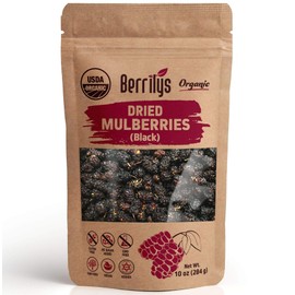 Berrilys Organic Dried Mulberries, Black, Dried Mulberry, Non-GMO, Unsulfured, Raw, 10 oz,