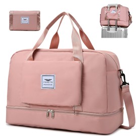 FIORETTO Womens Foldable Weekend Bag Overnight Hospital Bag with Shoes Compartment & Wet Pocket, Water Resistant Gym Bag Duffle Bag Travel Bag Holdall for Women Men Pink
