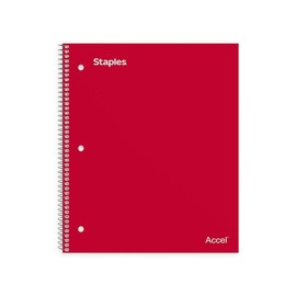 STAPLES 2-Subject Notebook, 8.5" x 11", College Ruled, 120 Sheets, Red Cover