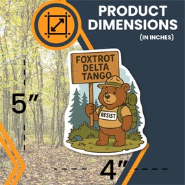 Magnet Me Up Resist Foxtrot Delta Tango Magnet- 5x4 Inch, Anti-Trump Magnet with Bear Graphic, Political Protest Gift, Funny FDT Bumper Fridge Magnetic Decal, Liberal Democrat Decor, Made in USA