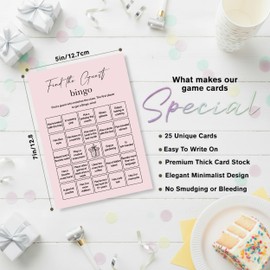 Sahjzk Find The Guest Bingo Cards – 25 Unique Cards, Icebreaker Party Games for Adults, Rustic Blush Pink Mingle Activity for Birthday Parties, Family Reunions, Office Events & Friendsgiving