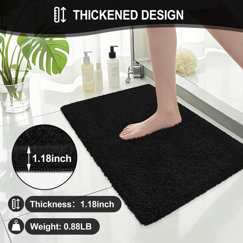 ATRUG Bathroom Rugs 24"x17", Black Extra Soft Absorbent Bath Mat,