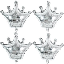 Vuzvuv 4 Pcs Crown Balloons 24 Inch Silver Crown Shaped Foil Mylar Balloons for Anniversary,Baby Shower,Wedding,Girls Birthday Decorations
