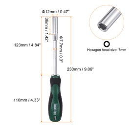 HARFINGTON Metric Nut Driver 7mm CR-V Non-Magnetic Tip Hollow Shafts Hex Socket Screwdriver with Non-Slip Handle for Automobile Repair