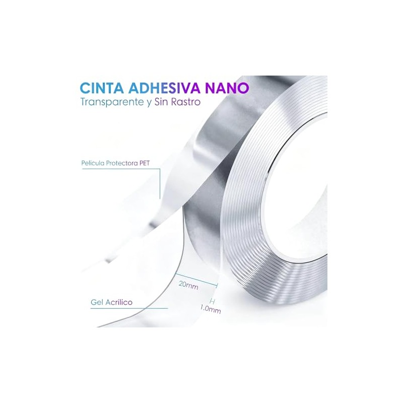 Reutilizable Nano Tape de 5M, 2 rollos Nano Cinta Doble