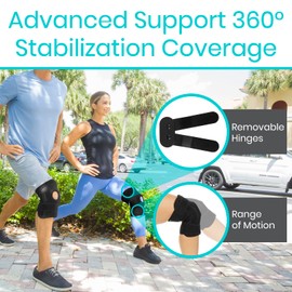 Vive Hinged Knee Brace - Relieves ACL, MCL, Meniscus Tear - Lightweight, Comfortable, Breathable Open Patella Wrap with Side Stabilizers - for Women & Men - Adjustable Strap for Tendonitis
