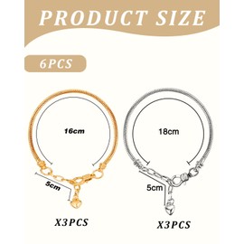 KGDUYC Set of 6 adjustable bracelets, DIY pendant charms bracelet chain with lobster clasp, jewellery making accessories, pendant for bracelets, pendant bracelets, charms bracelet, bracelet with