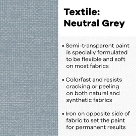 Jacquard Textile Color Neutral Grey - Permanent Fabric Paint for Clothes, Furniture Upholstery, Shoes or Tote Bags – Indoor & Outdoor Fabric Paint – 8 Oz Jar, Upholstery Fabric Paint