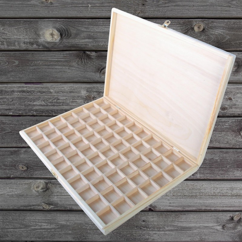WooDeeDoo Shallow Slim Wooden Box With Clasp | 70 Compartments