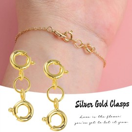 2PCS Silver Double Clasps Silver Necklace Extension Clasp Sterling Silver Spring Double Clasps for Necklace Bracelet Jewelry Making (Golden, 6mm)