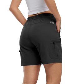 Rdruko Ladies Cargo Shorts Drawstring Elastic Waist Summer Quick Dry Stretch Outdoor Shorts for Work Travel Golf Hiking Walking Black XL