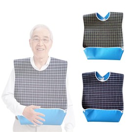 [HAUUFENN] 2枚セット 大人用 食事用エプロン 介護用エプロン 防水 介護 エプロン よだれかけ 大人用 高齢者用 汚れ防止 丸洗い可 ポケット付き グリーン＋ブルー