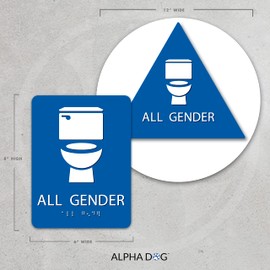 ALPHA DOG ADA SIGNS - All Gender Bathroom Sign Bundle with Braille for Your Business, Wall and Door, ADA Compliant, Indoor or Outdoor, Easy Installation, Made in the USA, Blue