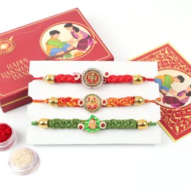 KSJONE Rakhi for Brother Rakhi for Brother and Bhabhi Send Rakhi to the USA, Rakhi for Brother with Gift Set, Rakhi Set, Rakhi Gift for Sister, Designer Fancy Rakhi, Pack of 3, Silk