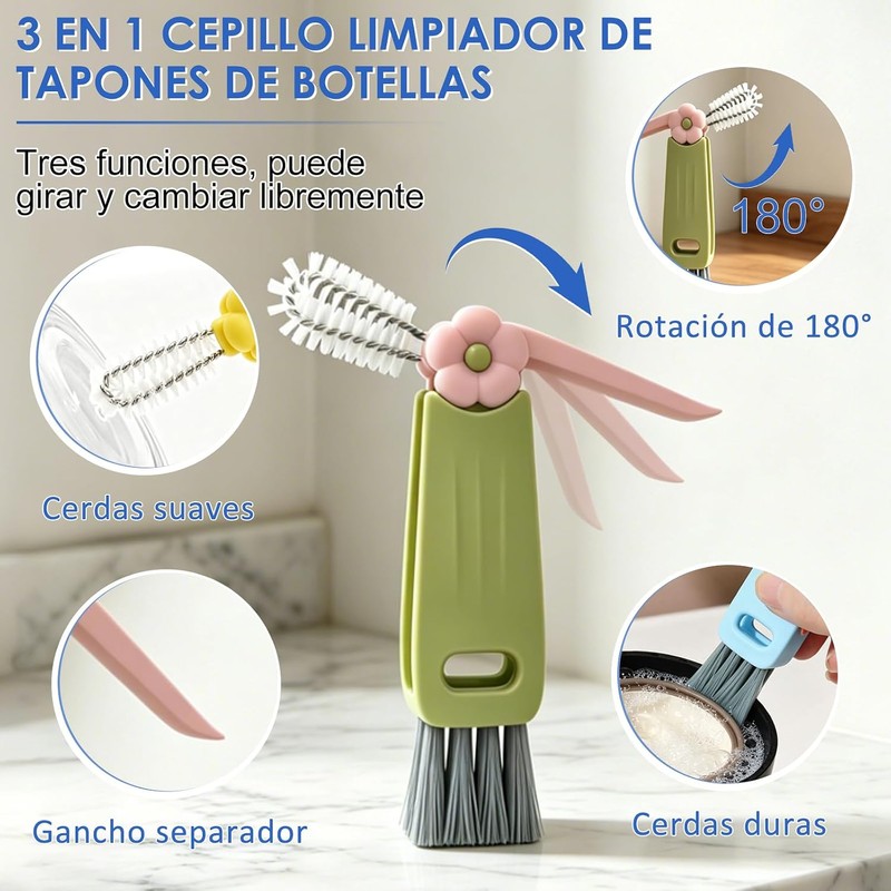 3PCS Cepillo para Botellas, Genérico Cepillo Limpieza Tapa Taza 3