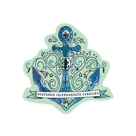 Die Cut Sticker Daufuskie Island, South Carolina, Watercolor, Nautical Art, Contour Vinyl Sticker 1 to 3 inches (Waterproof Decal for Cars, Water Bottles, Laptops, Coolers), Small
