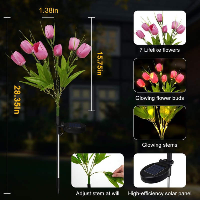 Aolyty Solar Garden Lights Outdoor, Solar Tulip Lights 2 Pack