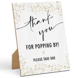 Thanks For Popping By Sign Baby Shower Sign-8×11 Inches, Gold Dot Wooden Sign, Gender Neutral Tabletop Decor for Gender Reveal Party, Baby Shower Party Favors Supplies Decoration-LA102