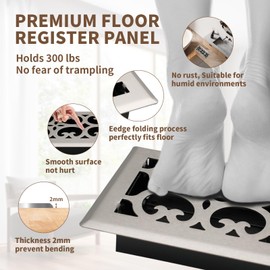 SANYCASA Floor Register 4x10 Inches - 2 Pack Heavy Duty Walkable Steel Floor Vent Covers - Ease Adjust Air Flow Direction - Orlando Design - Satin Nickel Vent Covers for Home Floor