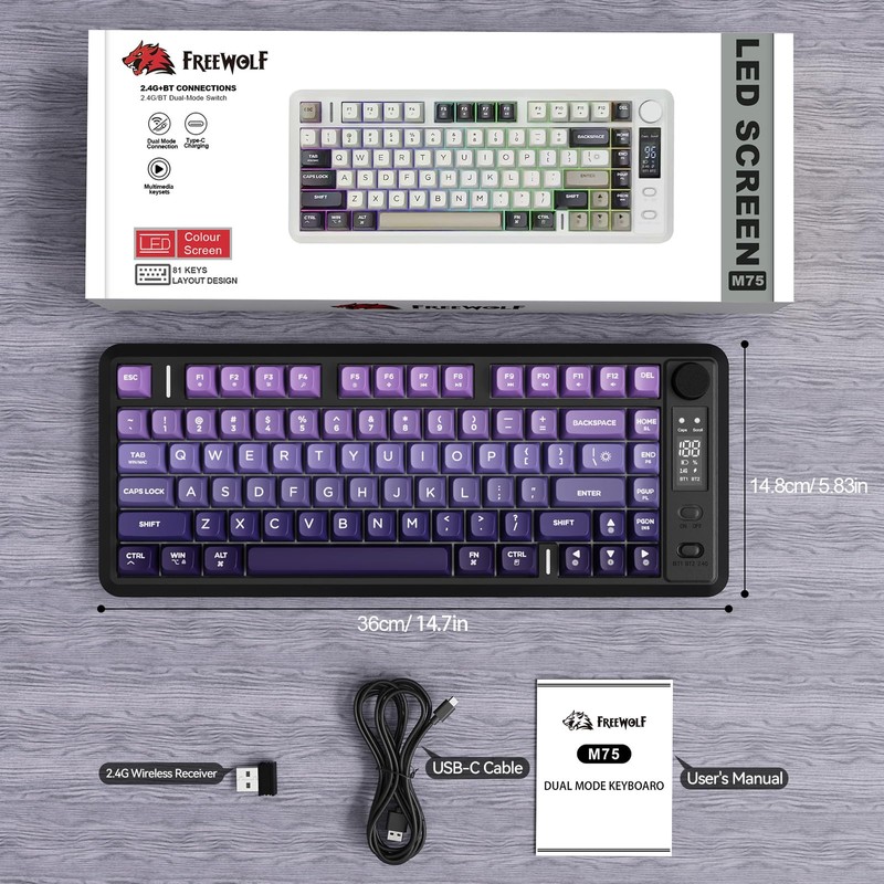 ZIYOU LANG M75 Wireless Gaming Keyboard, RGB Backlit Rechargeable 2000mAh