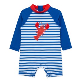 Little Me Clothes for Baby Boys' Lobster Long Sleeve Rashguard Suit, Blue Lobster, 12 Months