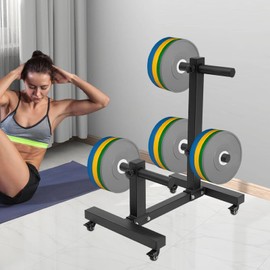 WUSILILU Weight Plate Rack Tree with Universial Wheels, 30.7*23.8*36.6in, 500kg Load-bearing, H-shaped Base, 6 Weight Plate Storage Posts, Q235A Steel Weight Tree Rack for Home, Hotel, Gym, School