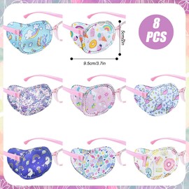 8pcs Kids Eye Patches for Glasses, Reusable Soft Eyepatch, Cartoon Design, for Lazy Eye Amblyopia Strabismus Treatment, Comfortable Breathable Material (Girls' Series)