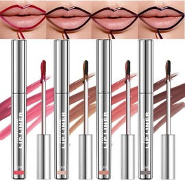 4Pcs Peel Off Lip Liner Stain Set Waterproof Nude Matte Lip Tint Non-Fading Peel Off Lip Color Effortless Precision Full Coverage 24H Color Hold:_04#COOL COCOA
