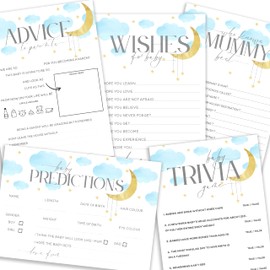The Little Party Company Baby Shower Games-Blue Moon,Star and Clouds Whimsical Design-Boys Baby Shower Game Pack For 12 Players-Baby Shower Game Bundle (BW5in1)