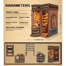 Spilay DIY Miniature Book Nook Kit, Dollhouse Tiny House Model Build Bookshelf Decor, Bookends Model Kit with dust Cover & LED for Teens and Adults Gifts(Magic Shop)