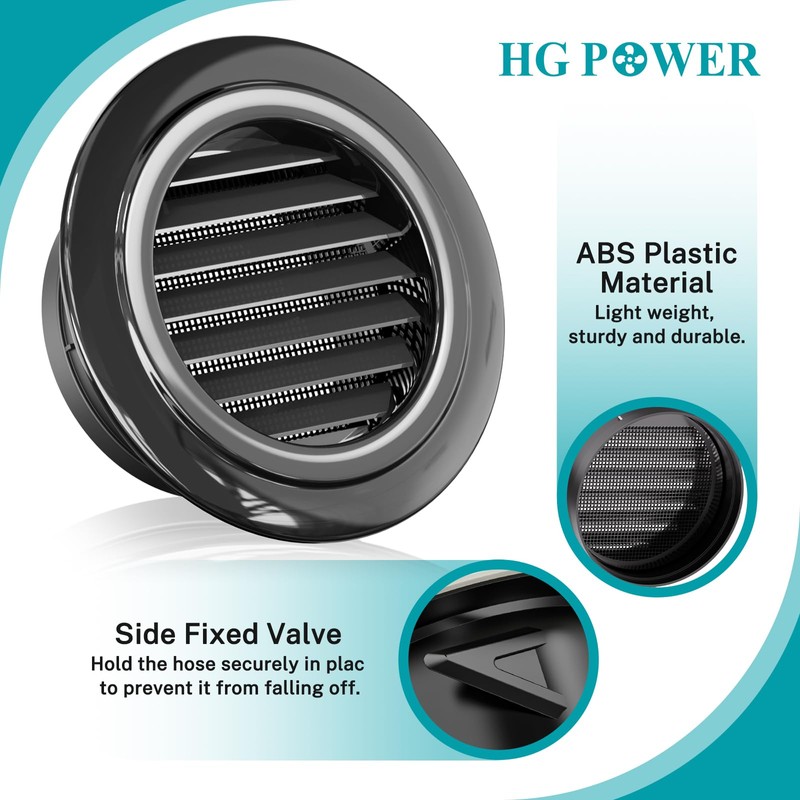 HG Power 6 inch Vent Cover, ABS Black Soffit Vent,