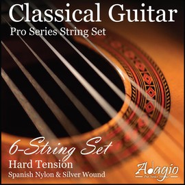 Guitar Strings - Adagio Pro Hard Tension Classical Guitar Strings - Nylon And Silver Plated Wound Guitar Strings - 1 Full Pack/Set of 6 Strings