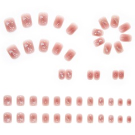 ZKGYUS 24 Pieces Press On Nails Short, Pink Short Nail Patches, Fingernails for Sticking, Fingernails for Sticking, Acrylic Full Cover, Square Nails for Gluing, for Women Girls Nail Art Manicure