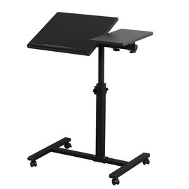 LINGMI Overbed Bedside Desk Mobile Rolling Laptop Stand Tilting Overbed Table with Wheels Height Adjustable Tray Table for Laptop Bed Sofa Side Table