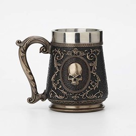 Veronese Design 5 3/4 Inch Vintage Skull Brooch Victorian Beer Stein Cold Cast Resin Antique Bronze Finish Statue