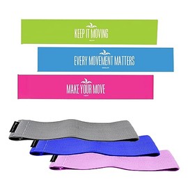 [6 Pack] Fabric & Inspirational Latex Free Resistance Loop Bands with Exercise Bag, Elastic Workout Fitness Home Gym Equipment for Strength Training, Stretching, Men and Women (Green, Blue, Pink)