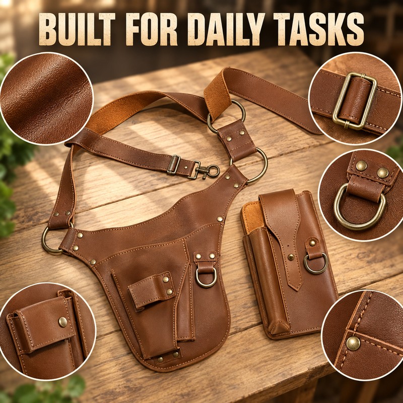 Adjustable Waist Tool Bag – PU Leather Work Belt Pouch