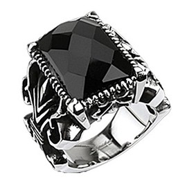 Paula & Fritz Ring Made of 316L Stainless Steel Gothic Black Onyx Stone Ring Sizes 53 (17) – 72 (23) N Q5196, Stainless Steel