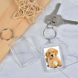 100 Piezas Llaveros Acrílicos de Foto, Llavero de Foto DIY Transparente, Acrílico Transparente Llaveros, Llavero en Blanco Marcos Pequeños Fotos Familiares, Amigos, Regalos