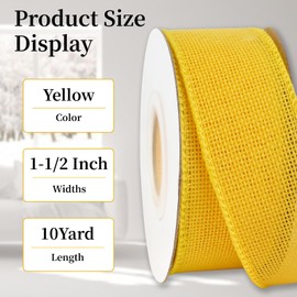 MuRealy Yellow Burlap Ribbon, 1/2 Inch x 10 Yard, Wired Ribbon with Iron Wire Edge for Big Bow, Wreath, Tree, Outdoor Rustic Christmas Decorations Indoor Home Decor