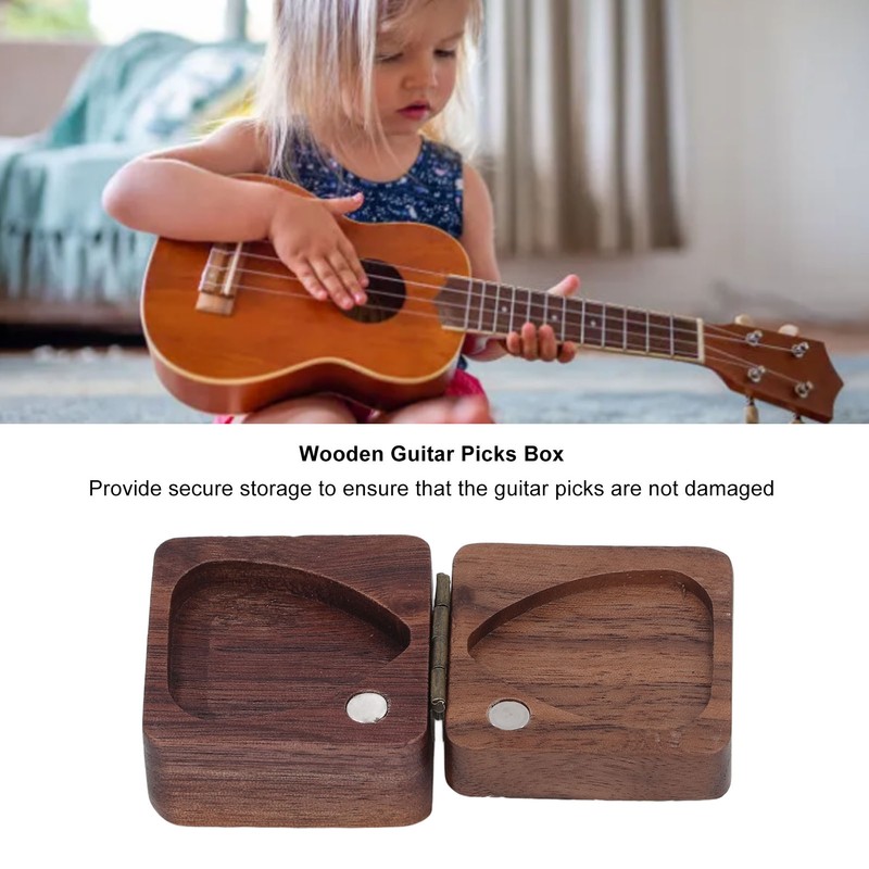 Guitar Picks Box Portable Multifunctional Wooden Guitar Picks Case Storage