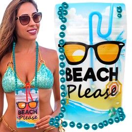 NeckSip Beach Please Wearable Drink Pouches (12oz, 2pk, Beads Turquoise) Must have for Beach Parties, Travel Vacations, Tropical Holidays, Summer Concerts, and Outdoor Events