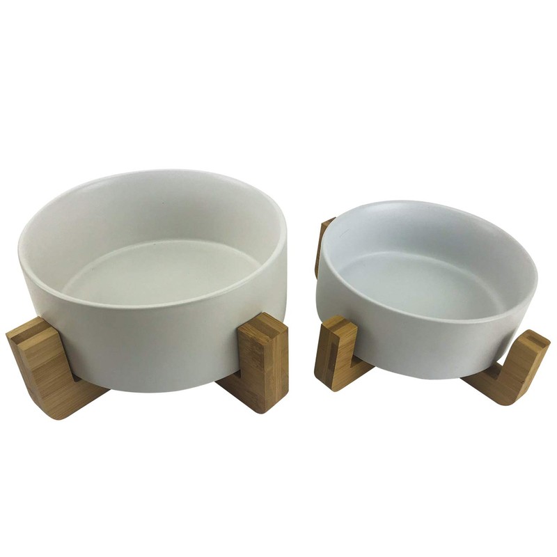 Midlee Modern Raised Pet Bowl on Stand (Single, White -