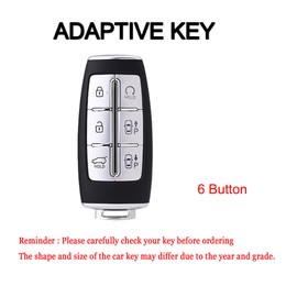 HIBEYO 6 Button Car Fob Cover for Hyundai Genesis GV80 GV90 G70 G80 G90 GV70 Car Accessories Metal &Leather Key Case Holder Protector with Keychains-Black