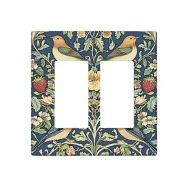 JDAKHD Vintage Flower Birds Green Plant Decorative Outlet Covers William Morris Strawberry Thief Blue 2 Gang Double Decorator Gfci/Rocker Wall Plate Electrical Outlet Covers Light Switchplate Bathroom