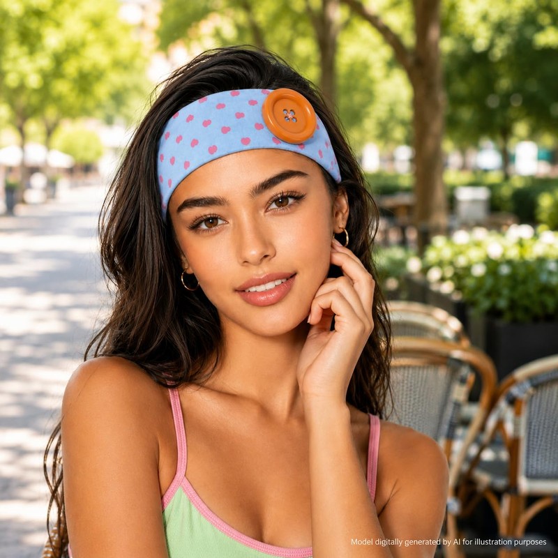 4 Pcs Polka Dot Wide Headbands with Button for Women