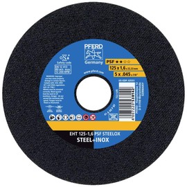 PFERD Cutting Disc EHT, Pack of 10 | 125 x 1.6 x 22.23 mm, Straight, Universal Line PSF Steelox | 69198296 - for Steel and Stainless Steel (INOX)