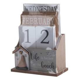 Nautical Wooden Perpetual Calendar Desk Top Eternal Calendar Block - Beach