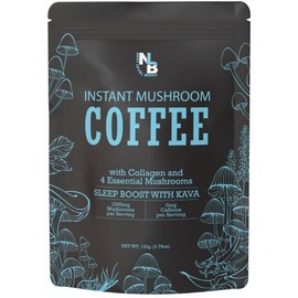 Sleep Boost with Kava Organic Mushroom Instant Coffee - 135g, 15 Servings Pouch - Healthy Coffee alternative and Substitute - With Collagen, Lions Mane and Antioxidants